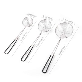 3pcs Small Round Hot Pot Strainer - Stainless Steel Asian Shabu Shabu Spider Skimmer Spoon Set, Mesh Slotted Scoops Soup Ladle