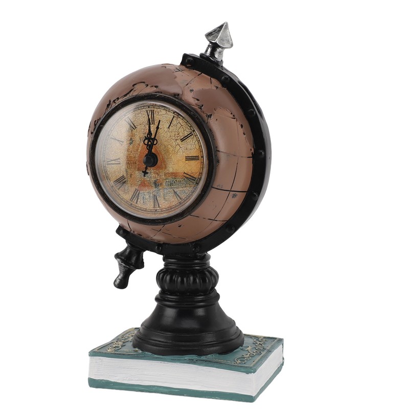 Globe Clock Decorative Desk Ornament Resin World Map Clock with