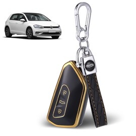 JIZZU JIZZU VW Schlssel hlle fr VW Golf 8, ID.4, ID.3, Golf R, Golf GTI, Auto Schlsselhlle fr Skoda Octavia 4 IV Enyaq iV, Seat Leon MK4 Leon Tarraco Ateca, Schlsselgeh?use, Autozubeh?r Gold
