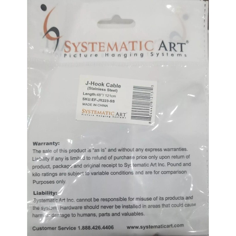 Systematic Art Picture Hanging Systems Stainless Steel J Hook Cable