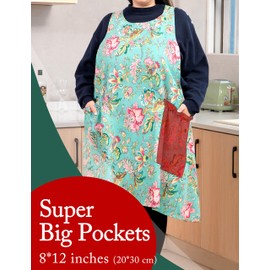 Big Plus Size Aprons for Women with Pockets Cotton Linen Baking Kitchen Cooking Noble Flower