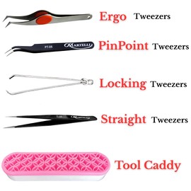 Martelli Precision Tool Bundle, 5-Piece Tweezer Set with Tool Caddy, Pink Organizer for Sewing and Quilting - Notions and Accessories for Sewing Room