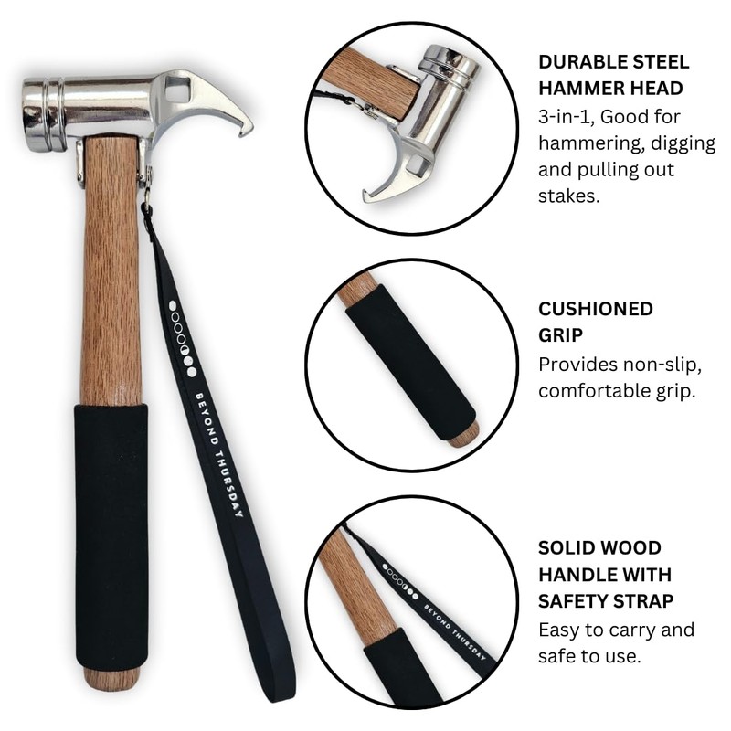 Camping Hammer for Tent Camping- High-Quality Steel & Solid Wood
