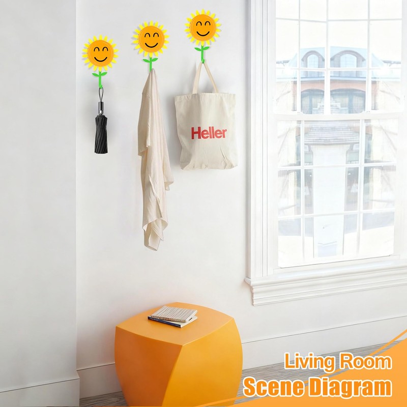 Sunflower Retractable Hooks, Strong Self-Adhesive Sticky Hooks, Traceless & Waterproof,