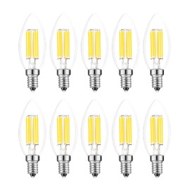 Lamsky E14 Dimmable LED Bulb,110V 600Lumens 60W Equivalent Daylight White 5000K,E14 European Base Candelabra LED Bulbs,Chandelier LED Edison Bulbs,Clear Glass Torpedo Shape Bullet Top(10-Pack)