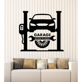 Vinyl Wall Decal Garage Auto Service Repair Car Racing Wheel Stickers Mural Large Decor (g6820) Black