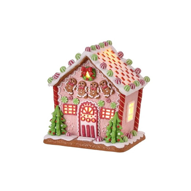 One Holiday Way 8.5-Inch Lighted Pastel Pink & Green Gingerbread