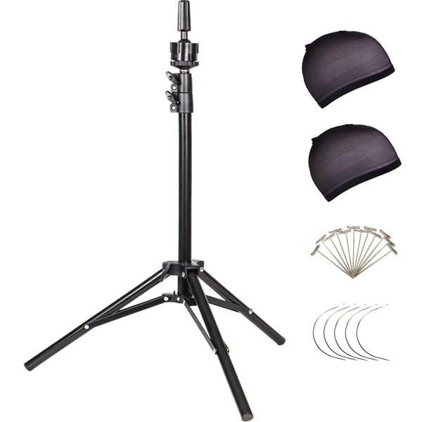 GEXWORLDWIDE 54" Mannequin Tripod Stand for Wig Cosmetology Training Practice Doll Manikin Head Tripod Wig Stand With Travel Bag (Black)