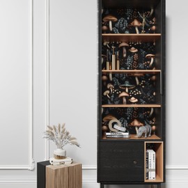 ILHIIOR Mushroom Wallpaper Black Peel and Stick Wallpaper Leaf Vintage Contact Paper Boho Dark Flower Wall Paper Removable Wallpaper Self Adhesive for Cabinet Drawers Wall Decor 17.5''x118.1''