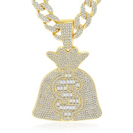 EDINGM Cuban Link Chain for Men, Miami Mens Silver Gold Plated Bling Necklace Diamond Iced Out Hip Hop Jewelry (Gold Chain+$ Pendant)