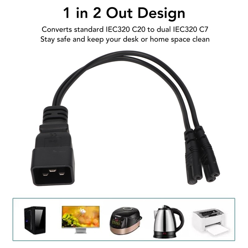 Dual IEC320 C7 to C20 Cord Universal Y Power Splitter