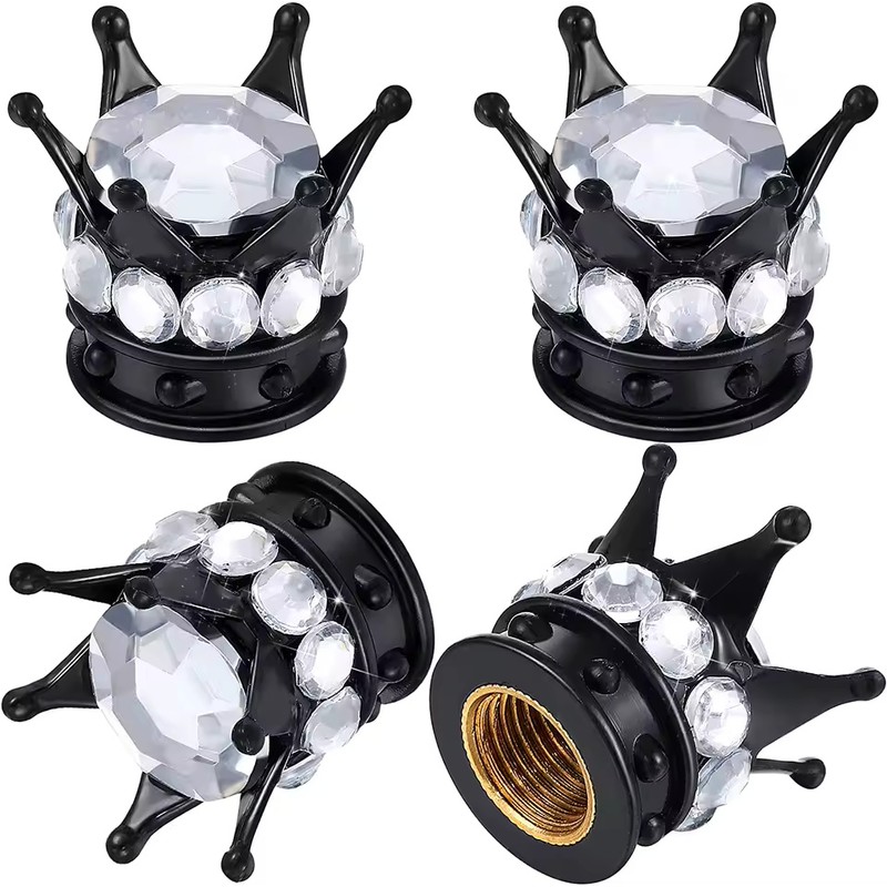 4-Piece Crown Rhinestone Tire Valve Stem Caps