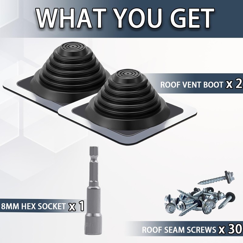 2 Pack Metal Roof Vent Boot, Flexible Pipe Flashing Boot