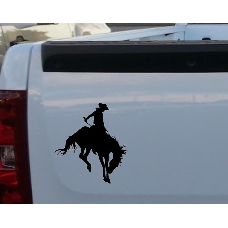 Rodeo Cowboy Riding Bucking Bronco Horse Black Vinyl Decal Sticker
