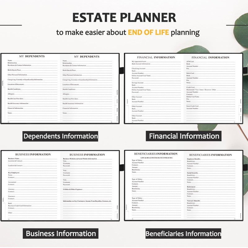 End of Life Planner, Guided Estate Planning Organizer with Tabs,