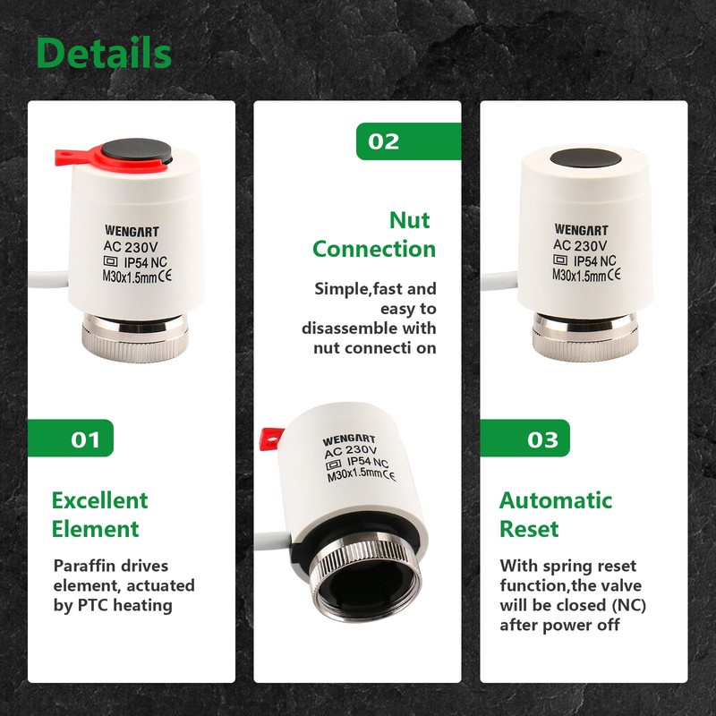 Wengart Thermoelectric Actuator WG2212,AC230V Normally Closed M30*1,5 Thread,Work for Underfloor