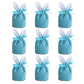 9PCS Easter Gift Bags Bunny Ears Velvet Candy Bags Easter Treat Bags Goodie Bags Rabbit Snack Party Bags (Blue)