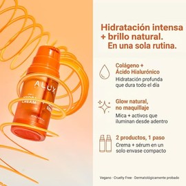 Hydra Cream + Glow Serum | Crema Hidratante Facial + Serum Facial 2 en 1 | Con Colágeno y Acabado Luminoso Efecto “Glow” | 60 ml (30 ml + 30 ml) | Vegano Y Cruelty Free | ALUX