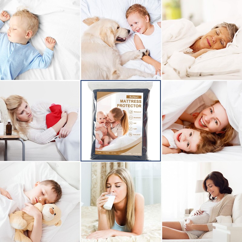Sufdari Waterproof Mattress Protector double,135x190cm Mattress Cover for Bed,30cm Deep