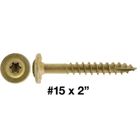 Jake Sales #15 x 2 Construction Lag Screw - Torx/Star Drive Heavy Duty Structural Lag Screw - ACQ Compatible - Modified Truss Washer Head. 1 x 100 Count Box - 100 Screws