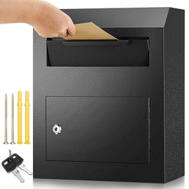 Yaocom Key Lock Mailboxes for Outside Locking Wall Mount Mailbox Security Key Drop Collection Boxes for Home Business Rent Payments, Mail, Keys, Cash, Checks 15 x 12 x 4 Inches(Black)