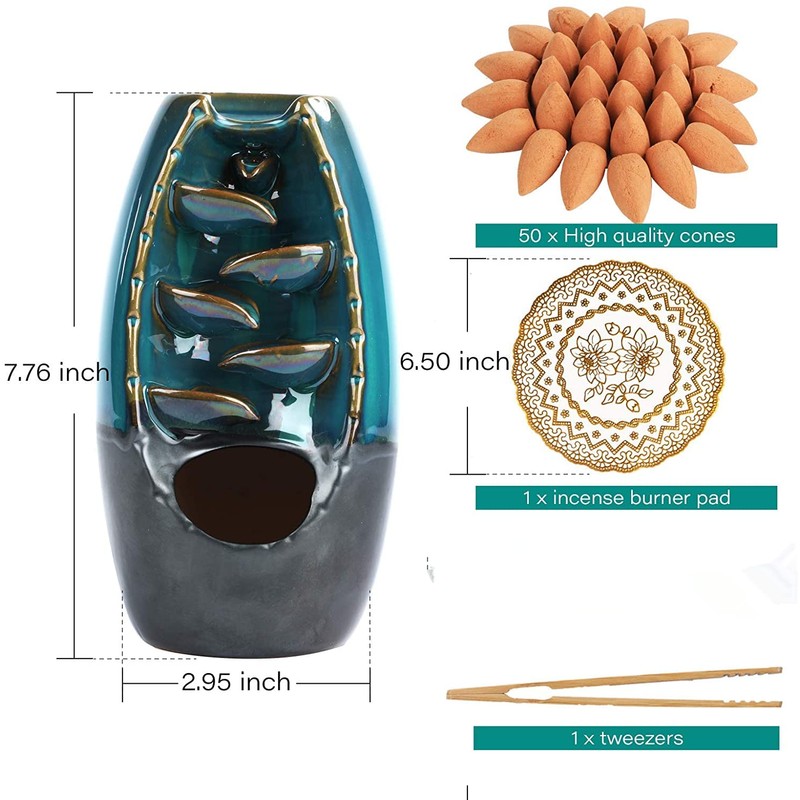 GURECOD Ceramic Reflowable Incense Burner with 50 Sandalwood Sticks +