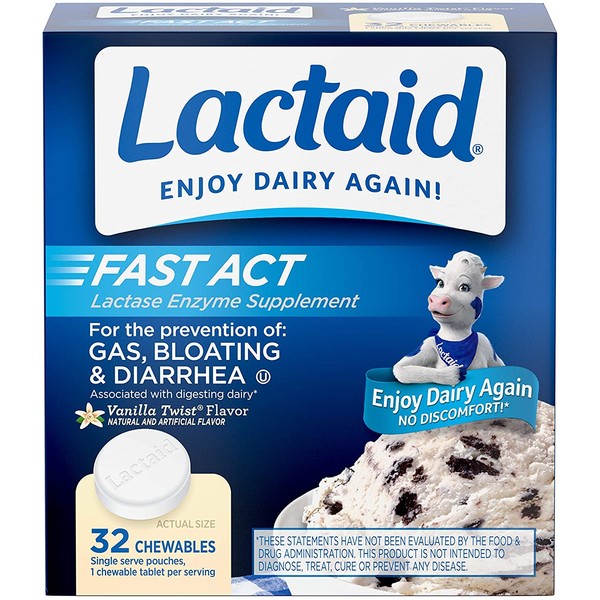 Lactaid Fast Act Lactose Intolerance Chewables with Enzymes, Vanilla Twist, 32 Count