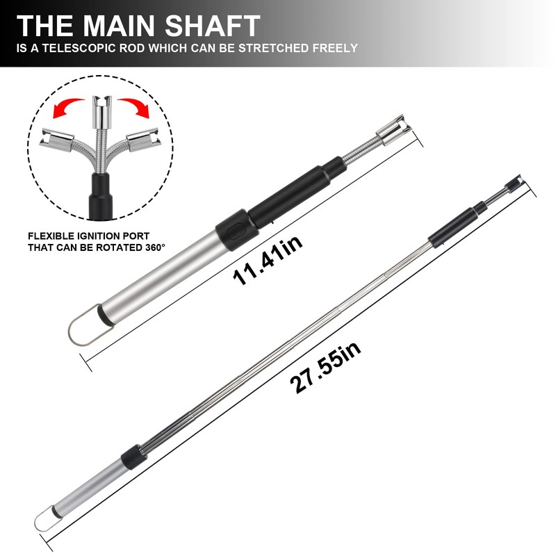 Long Lighter, USB Rechargeable Electric Arc Lighter Retractable Length (11.4in-27.55in),