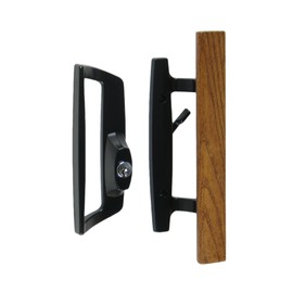 Bali NAI Sliding Glass Door Handle Set with Oak Wood Pull in Black Finish, Includes Key Cylinder, Standard 3-15/16” CTC Screw Holes, 1-3/4" Door Thickness- for Left Hand Doors