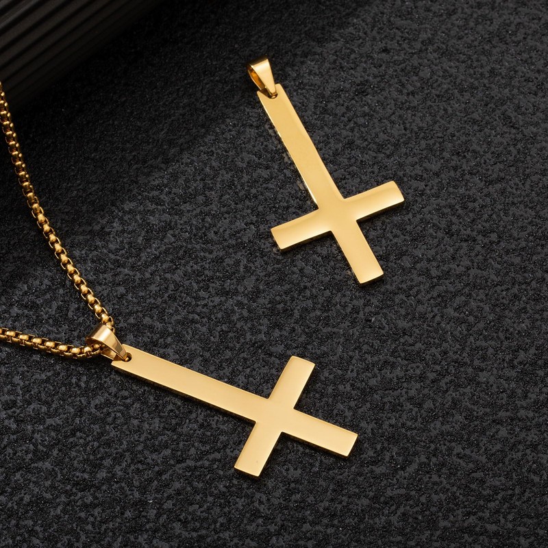Scddboy Upside Down Cross Necklace,316L Stainless Steel Inverted Cross Pendant,Satanic