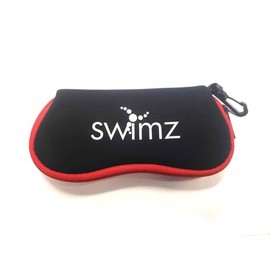 Swimz Soft Neoprene Swimming Goggle Pouch - Soft Swimming Goggle Case (Black/Red/White)