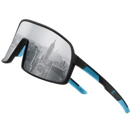 100 CLASSIC Sports Sunglasses Polarized Lens with TR90 Frame for Men Women Outdoor Driving Cycling, Silver Lens Black Frame - F, Large