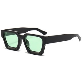 RUNHUIS Retro Thick Rectangle Sunglasses for Women Men Vintage Classic Big Sqare Frame Chunky Glasses (Black/Green)