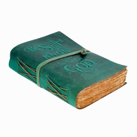 LEATHER VILLAGE Prayer Journal Psalm 46:10 Embossed Journal - 10x7 Inch Leather Bound Bible Study Journal - 200 Pages Handmade Cotton Deckle Edge Paper - Grey