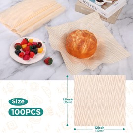 GeeRic Waxed Deli Paper Sheets 12 * 12 Inch, 100 Pcs Food Basket Liners for Sandwiches, Burgers, Wave Deli Wrap Wax Paper Sheets Orange
