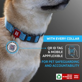 WAUDOG Reflective Cotton Dog Collar Eco-Friendly Alt to Nylon Collar for Small Medium and Large Dogs - Pet Collar with QR ID Tag - Puppy Collar for Large Breed Dogs - Adjustable Male Female Dog Collar