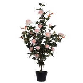 Vickerman Everyday 45" Indoor Artificial Pink Rose Plant - Black Plastic Pot - Lifelife Home Or Office Decor - Faux Potted Bush - Maintenance Free