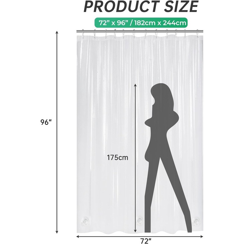 AmazerBath Extra Long Shower Curtain 96 Inches Long, Waffle Shower