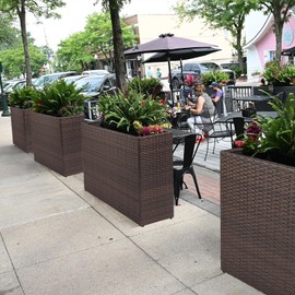 LEWIS&WAYNE Large Rectangular Block Planter Box Handmade Wicker Tall Planters for Outdoor Plants with Removable Liners Modern Planter for Indoor Outdoor Patio Deck - Brown, 32''x11''x24''