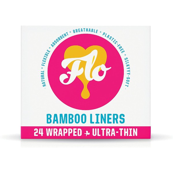 Flo Organic Bamboo Leakproof, Highly Absorbent Slim Panty Liners - Individually Wrapped - Biodegradable & Cruelty, Plastic & Vegan Free - 24 Pack