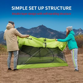CANTUO Mongar 2 Person Backpacking Tent Lightweight 3-Season 5000mm Waterproof Hiking Tent Easy Set Up Premium 20D Nylon Double Layer, Double Crossbars for Camping & Outdoor Adventures