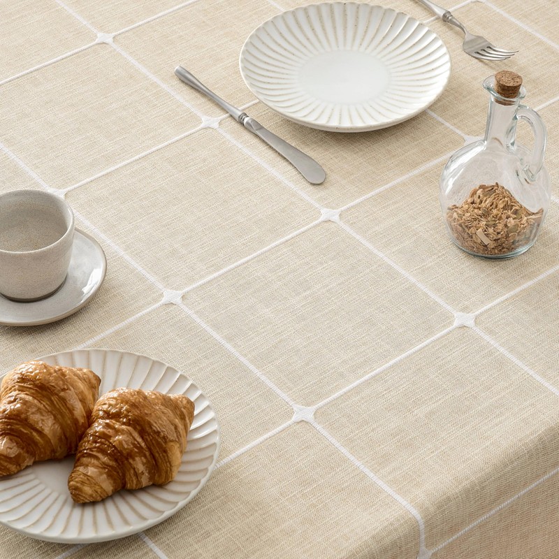 ZeeMart Boho Grid Table Cloth with Tassels (Light Tan, 52"