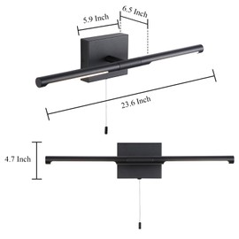 Litaddscen 24 Inch Black LED Bar Bathroom Vanity Light,360° Rotatable Vanity Light Fixtures with Pull Chain Over Mirror,4000K Modern Bathroom Sconces Wall Lighting Picture Light
