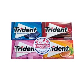 EMPORIUM CANDY TASTY TREATS FOR THE TUMMY Trident Gum Assortment - 1 Pack Each of Bubblegum Original Cinnamon Tropical Twist - 14 Pieces per Pack, Pink