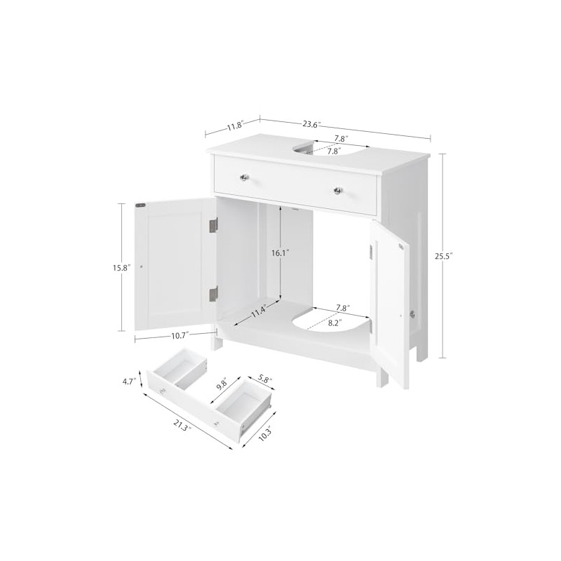 TEENFON Pedestal Sink Storage Cabinet with 2 Doors and Drawer,