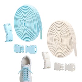 GegXcn 2 Pairs Elastic Shoe Laces, No-Tie Shoelaces with Quick-Lock Buckles, Premium Elastic Weave for Trainers Shoes, School Shoes and Casual Boots, Off-White & Blue