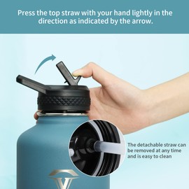 Topre Water Bottle Lid, Flip Straw Lid with Straws and Brush BPA-Free Leak Proof Wide Mouth Replacement Cap for 64oz Insulated Water Bottle Accessories