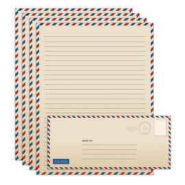 Better Office Products Vintage Airmail Stationery Paper Set, 100-Piece Set (50 Lined Sheets + 50 Matching Envelopes), Letter Size 8.5 x 11 inch, Double Sided & Lined Paper,