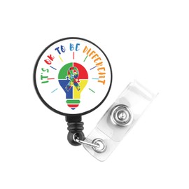 PLITI Autism Awareness Gift Asperger Syndrome Gifts It's Ok to Be Different Autism Ribbon Badge Reel for Nurse Doctor (be Different badgeCA)