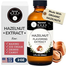 Hazelnut Extract for Baking, Drinks, Ice Cream, Candy - 2 Oz - By Harvest Moon Delights - Water-Soluble - Hazelnut Flavoring, Flavor